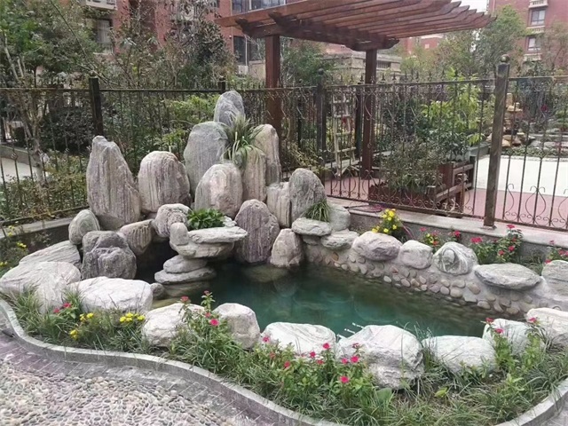 景德镇庭院假山鱼池制作视频